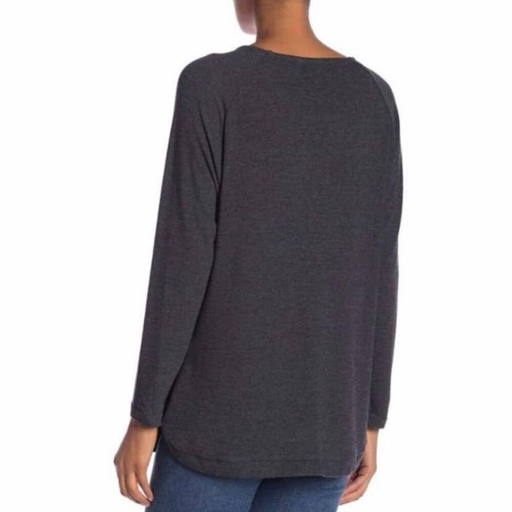 Papillon Heather Gray Blanc Top S Long Sleeve Light Pullover Side Button Detail - Picture 3 of 12